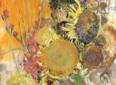 Sunflower and Gladiolus with Orange Trees